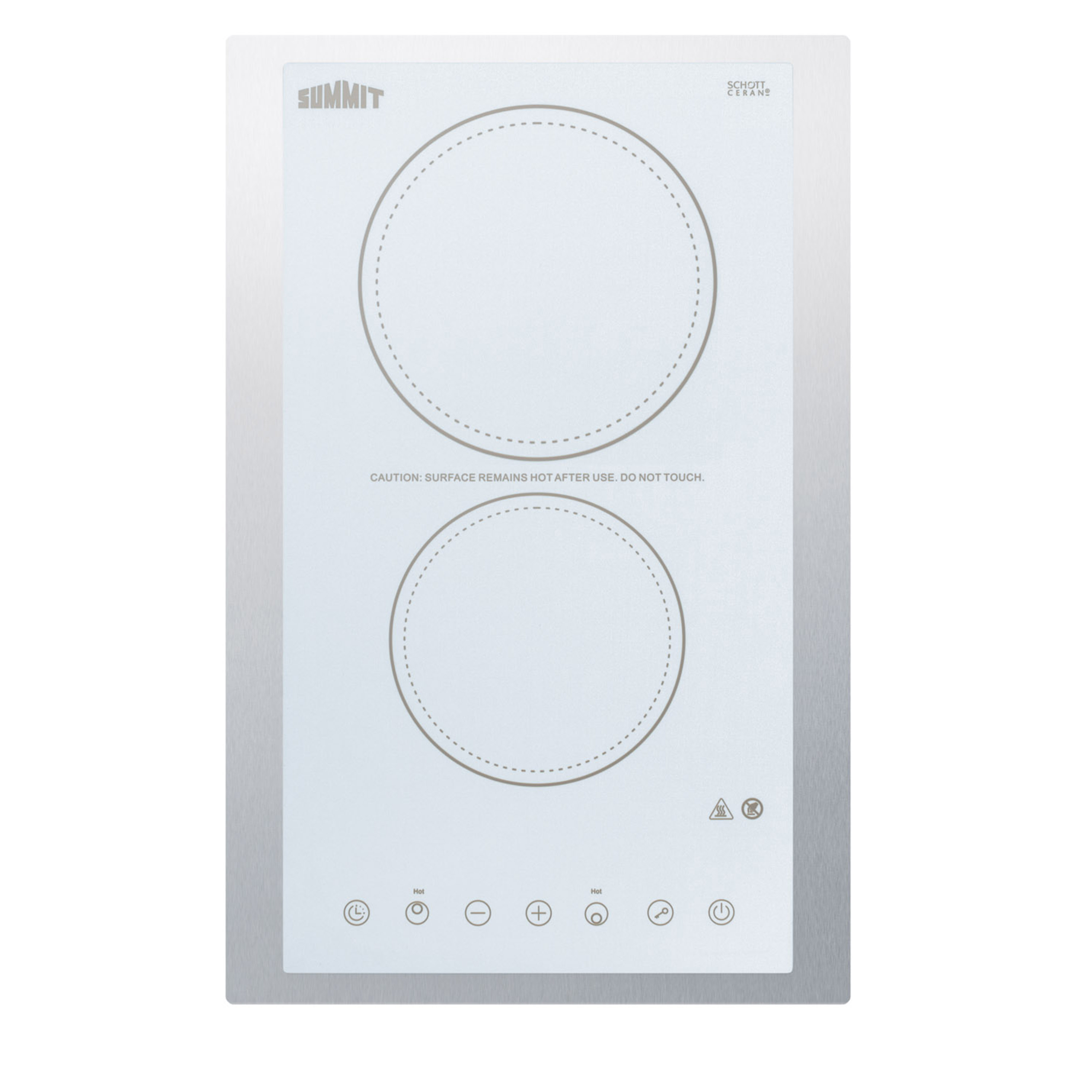 230V 2-burner cooktop in white ceramic Schott glass with digital touch controls, 3000W